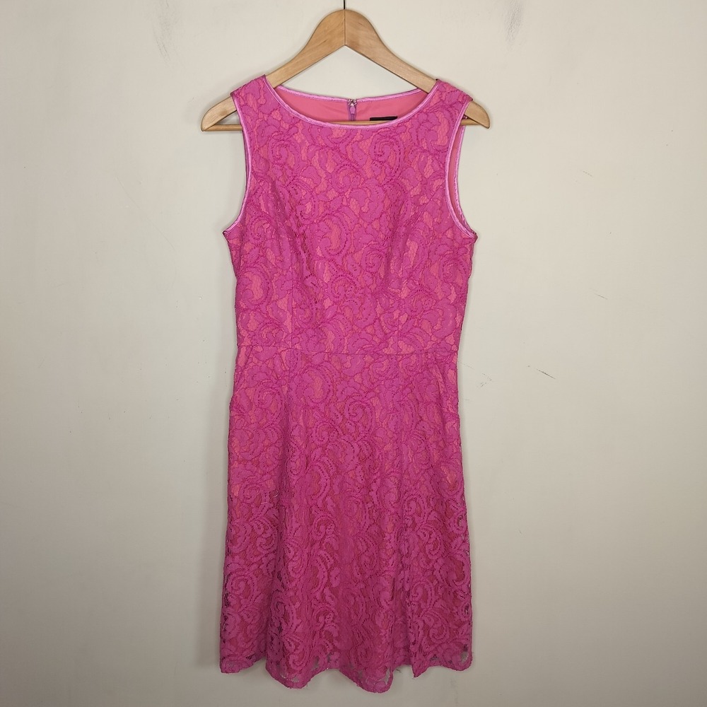 Adrianna Papell Pink Floral‎ Lace Dress w/ Pockets Sleeveless